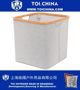 Accueil Soft-Sided carrés Bacs de rangement Cube Organisateurs de stockage avec Bamboo Rim | gris